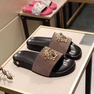 2026 Women Luxury Rhinestone Medusa Inspired <b>Slides</b> Black Gold Metal Decor Designer Flat <b>Slippers</b> Summer Beach Sandals - Product Image 4