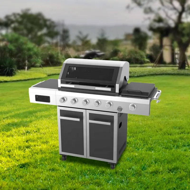 Customize Restaurant Big Stainless Steel Silver Black Outdoor Gas Charcoal BBQ Grill