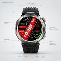 Jam Tangan Pintar HT30 Layar Sentuh Bulat, Pelacak Kebugaran Olahraga Luar Ruangan, Monitor Detak Jantung, Panggilan, Tahan Air, untuk Pria