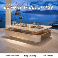 Table basse rectangulaire supérieure en pierre frittée avec design convertible à cadre en métal de haute qualité de luxe léger