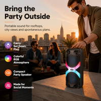 HANSUO HS-TD04A7 Enceinte portable double 4 pouces pour fêtes avec batterie 1800 mAh, lumières RGB, USB, radio FM, enregistrement et télécommande