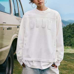 T-shirt en jersey à manches longues pour homme personnalisé, streetwear, tissu tricoté 220 grammes, motif de lettres brodées, 100% polyester - Product Image 2