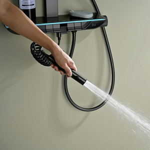 2024 nuovo stile design 5 funzioni pistola metallo colore grigio <span class=keywords><strong>doccia</strong></span> set con spettacolo di temperatura e illuminazione a LED ambiente - Product Image 4