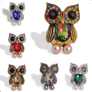 Broches de revers coréennes tendance pour femmes, broches de mariage en alliage de cristal hibou, bijoux fins