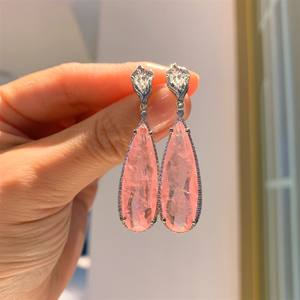 Pendientes y Collar de Polvo de <span class=keywords><strong>Morgan</strong></span> Paraiba, Joyería de Alta Calidad con Diamantes Rosas Completos, Conjunto de Joyería de Fantasía para Mujer, Conjunto de Circonitas - Product Image 2