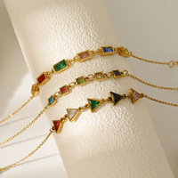 Bracelet Vintage en Acier Inoxydable avec Zircons Colorés pour Femme, Plaqué Or, Chaîne Géométrique Triangulaire, Bijoux Tendance, Vente en Gros TGSL5749