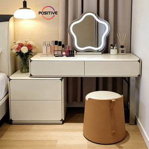 Coiffeuse minimaliste moderne crème tout-en-un avec table de maquillage et coffre de rangement pour chambre à coucher - Product Image 3