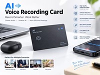 Carte d'enregistrement vocale IA ultra-mince format carte de crédit avec reconnaissance d'empreintes vocales pour capture audio professionnelle et notes de réunion