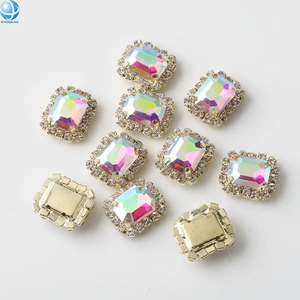 Boutons rectangulaires en cristal AB colorés de <span class=keywords><strong>haute</strong></span> qualité à coudre, à dos plat, 12 x 14 mm, boucle en verre pour vêtements et artisanat DIY - Product Image 1