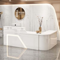 Petit bureau de réception moderne Comptoir de réception Bureau de réception blanc Salon de beauté L Meuble de salon incurvé en coin