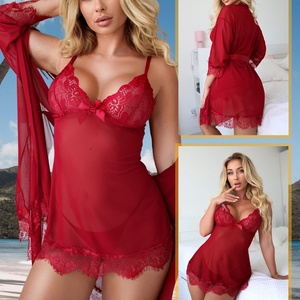 Fashion Valentine's Day Sexy Womens Dresses Sheer Mesh Pajamas Robe Set With Pads Girls Clothing Plus Size Womens Nightgown - Product Image 2