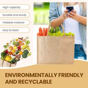 特大サイズ カスタム印刷ロゴ入り エコフレンドリー 防水 再利用可能 ギフト用麻ジュートトートバッグ - 旅行にも - Product Image 5