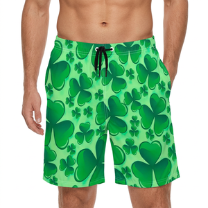 Shorts de bain pour hommes personnalisés avec imprimé palmier sur le devant, 100% polyester, séchage rapide, fermeture à cordon, tissu toile 180g - Product Image 3