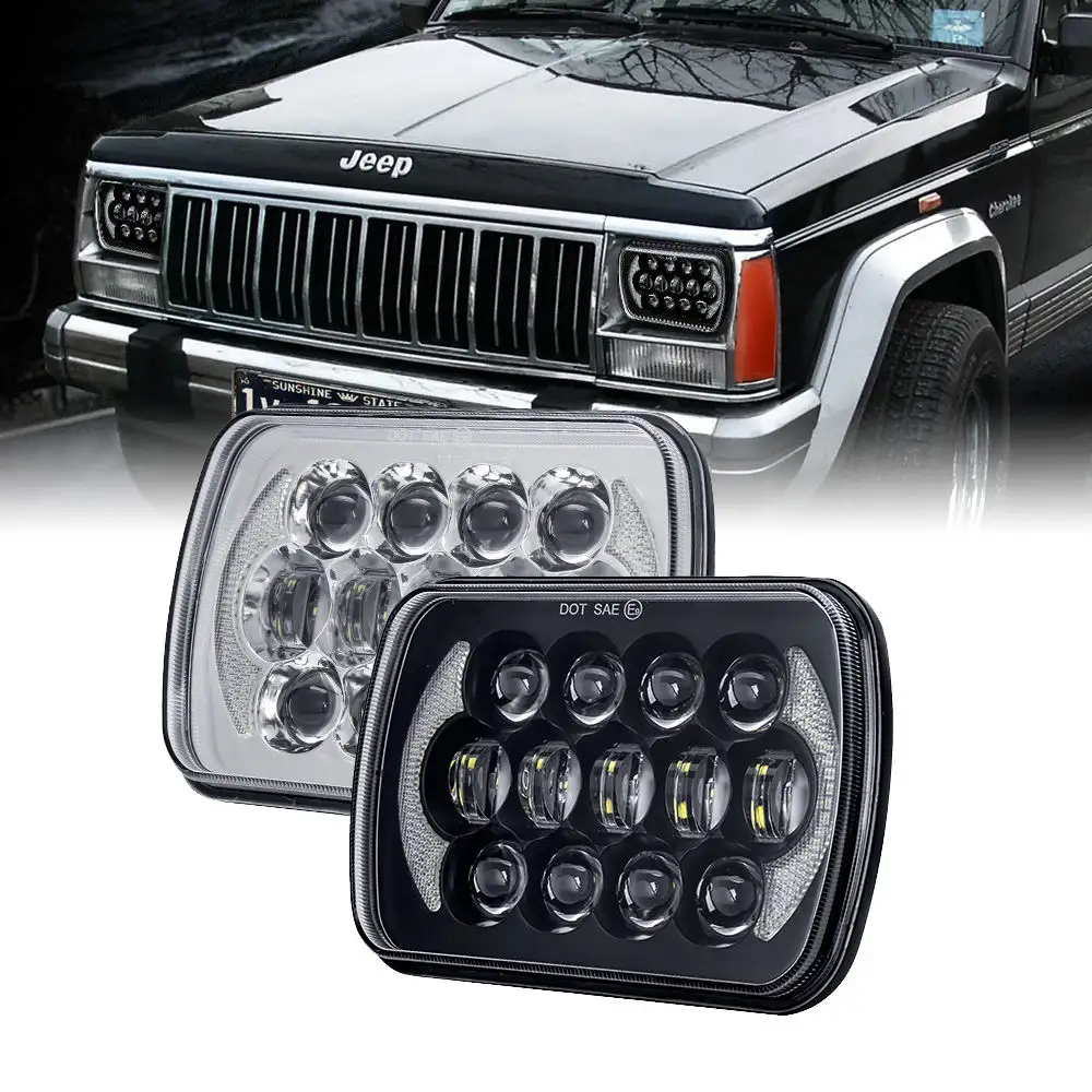 Lampu depan Led kotak persegi panjang, 5x7 inci Drl sinar tinggi rendah untuk Jeep Wrangler Yj Cherokee Xj untuk Toyota Nissan Gmc Ford mobil