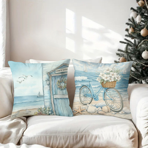 Những chiếc gối trang trí nhà bãi biển ấm cúng với vỏ sò, hoa và xe đạp để trang trí theo phong cách biển cả. - Product Image 3