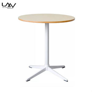 Estilo moderno Hotel <span class=keywords><strong>Restaurante</strong></span> Mesa pequeña redonda Bistro Café Marco de metal Mesa de comedor superior de madera Muebles - Product Image 6