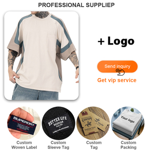 Benutzer definierte One-Stop-Streetwear Kurzarm-Baumwoll-T-Shirt für Männer All-Match Splicing Kontrast druck Casual Fit - Product Image 6