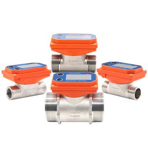Medidores de Flujo con Batería SEA Dijiang, Medidor de Flujo de Turbina de Paletas de Acero Inoxidable con Pantalla, OEM DN15/20/25/32/40/50 Roscado - Product Image 1
