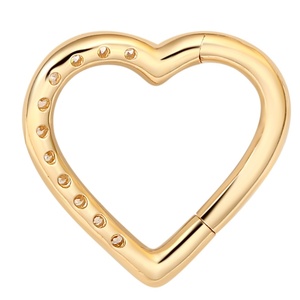 Histoires de piercing Coeur en or massif 14K avec anneau de segment CZ Piercing Anneau de nez Bijoux - Product Image 2