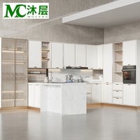 Ensemble armoire de cuisine moderne personnalisée avec porte en verre comptoir en marbre et charnière pour l'organisation du garde-manger de l'appartement et meubles d'îlot
