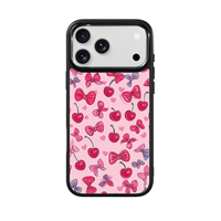Coque de téléphone AG Feeling Black Edge avec motif cerises colorées dorées pour iPhone 17, 17 Pro Max, 16 Pro, 15 – Coque magnétique