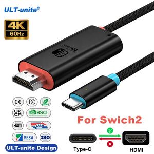 Câble adaptateur USB Type C vers <span class=keywords><strong>HDMI</strong></span> ULT-unite <span class=keywords><strong>Switch</strong></span> 2 Co-branded Color 2M PD100w 4K 60Hz pour <span class=keywords><strong>Nintendo</strong></span> <span class=keywords><strong>Switch</strong></span>, téléphone, ordinateur, tablette - Product Image 1