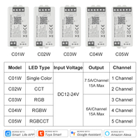 Contrôleur Wifi Tuya avec télécommande RF 2.4G pour CCT RGB RGBW RGBCCT LED Strip Light Support Alexa Google Assistant Commande vocale