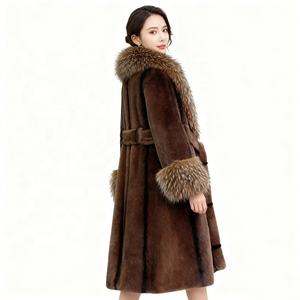 Garçon femmes hiver long épais manteau en fausse fourrure Trench Coat-Eco-Friendly col en V bouton avant doré vison velours vêtements d'extérieur - Product Image 3