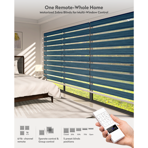 Stores Zebra Motorisés Jour/Nuit ZSTARR à Double Couche, Tendeurs Zebra Réglables avec Télécommande, Bleu Luxe pour Salon <span class=keywords><strong>de</strong></span> Villa - Product Image 2