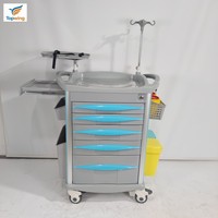 Chariot d'urgence médical silencieux, durable et léger avec roulettes, chariot d'hôpital en plastique pour soins infirmiers, 5 tiroirs, poteau IV, défibrillateur