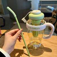 Bouteille en Plastique de Café de 1200 ml en Gros Usine, Grande Capacité Mignonne, Tasse Gros Ventre avec Paille et Filtre à Thé Sans BPA