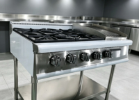 Kompor Gas Stainless Steel 4 Tungku Lepas Pasang dengan Panggangan Batu Lava dan Rak Penyimpanan, Bersertifikasi CE