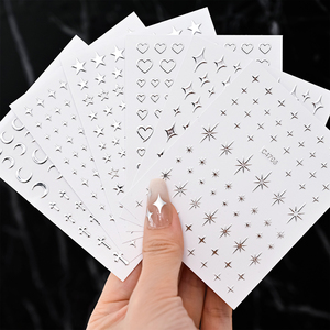 Métallique Argent Chrome Étoile Coeur Lune Croix Nail Stickers 3D Bronzage Holographique Coeur Étoile Curseurs Gel Polonais Decal Sticker - Product Image 3