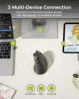 Seenda MOU-302 Mouse Nirkabel Vertikal Ergonomis Dapat Diisi Ulang, Mouse Senyap, Dapat Disesuaikan 1000/1600/2400 DPI, Mouse untuk Laptop Kantor