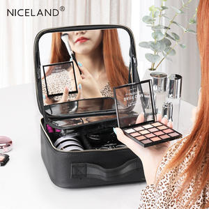 Bolsa de maquillaje Niceland, estuche cosmético con cremallera de gran capacidad y asa suave, color sólido, para almacenamiento en el hogar - Product Image 3