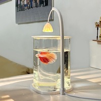 Petit aquarium de bureau rectangulaire pour betta, aquarium compact pour la maison, paysage créatif en pierre de cristal, perles et strass, pour chambre à coucher complète