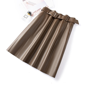 Autumn New Korean Style Women's Plus Size Natural Waist <strong>Wrap</strong> <strong>Skirt</strong> PU Breathable Lightweight Comfortable Casual Solid Woven Midi - Product Image 3