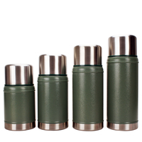 Termo de Acero Inoxidable 18/8 con Aislamiento al Vacío, Color Verde Martillo, con Asa, para Alimentos, 700ML/900ML/1050ML/1250ML