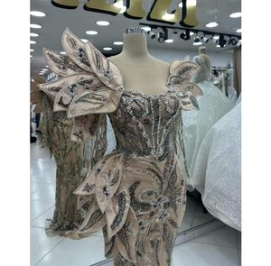 Robe de soirée élégante de qualité supérieure, silhouette sirène, longueur au sol, pour femmes, coupe luxueuse, design sophistiqué, décoration perlée - Product Image 3