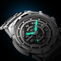 TIMEARTX Montre à quartz pour homme, chronographe, bracelet en acier inoxydable, trois cadrans, six aiguilles, affichage de la date lumineuse TA-5430