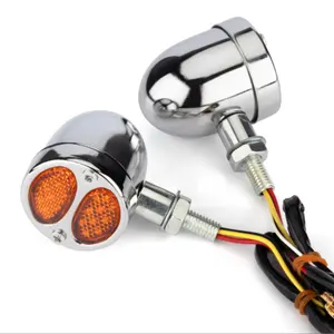 Cross-border hot sale retro motorcycle accessories metal led double elliptical turn signal with driving brake lights