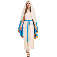 Costume de la Vierge Marie pour femme adulte, déguisement d'Halloween, robe israélienne avec cape bleue et foulard