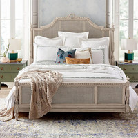 Lit double de style américain en chêne massif, inspiré des princesses, 1,8 m, vintage, sculpté, pour chambre principale de villa