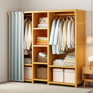 <span class=keywords><strong>Armoire</strong></span> autoportante moderne et simple en bambou pour chambre à coucher et chambre de location, rangement anti-poussière avec design robuste et durable - Product Image 4