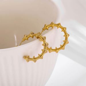 Waterproof 18K Gold Plated Stainless Steel C-Shape <b>Stud</b> <b>Earring</b> Titanium Steel Bamboo Geometric Drop Heart Women's Hoop <b>Earring</b> - Product Image 1