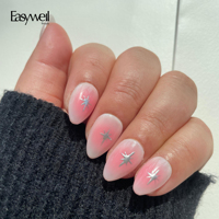 Easywell Ongles en gel acrylique souple à couverture complète personnalisés avec boîte en acrylique Ongles artificiels à pression de luxe 32 pièces