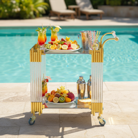 Chariot de service à 2 niveaux en métal doré à 4 roues pour aliments et bonbons, idéal pour salon et hôtel – Vente chaude, haute qualité, livraison rapide