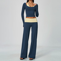 Nouvel ensemble de yoga brossé à manches longues, design color-block, taille haute, effet ventre plat et lifting des fesses