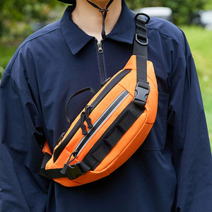 Men's Outdoor Sports Waist Pack Orange Adjustable <b>Chest</b> Crossbody Bag For Hiking Running Cycling Mobile Phone <b>Storage</b> - Product Image 1