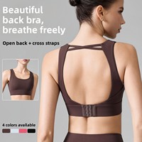 Débardeur de sport pour femme à dos ouvert, respirant, en Spandex/Nylon, avec bonnets fixes, col carré, pour Yoga, Pilates et Fitness